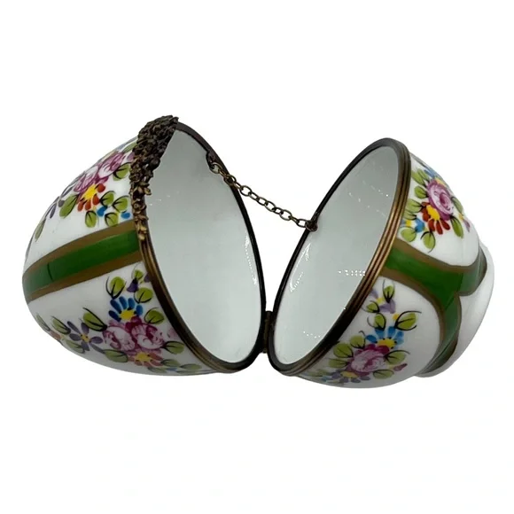 Vintage Limoges France Peint Main Large Easter Egg Flower Trinket Box Ltd Edt - Picture 7 of 10
